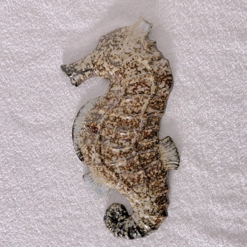 Vintage Brown Speckled Ceramic Seahorse Wall Decor